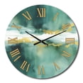 thumbnail image 2 of Designart "Gold Accents in a Blue Watercolor Impression V" Fractals Oversized Wall Clock, 2 of 5