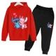 thumbnail image 2 of Conjunto de 2 piezas de sudadera y pantalones con estampado de dibujos animados de Disney Stitch para niños de 3 a 14 años, ropa deportiva informal para niños y niñas, 2 of 5