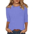 thumbnail image 2 of Women Tshirts Casual 3/4 Sleeve Top Soft Daily Wear Blouse Women Tops Purple XXXL, 2 of 4