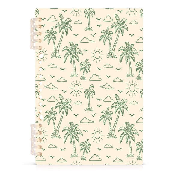 A5 Spiral Notebook 60 Sheets 80gsm Paper Ruled Journal Green Line with Tropical Elements