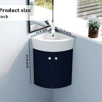 Wall-mounted Corner Vanity with Non-adjustable Shelf and Ceramic Sink - Suitable for Small Bathrooms