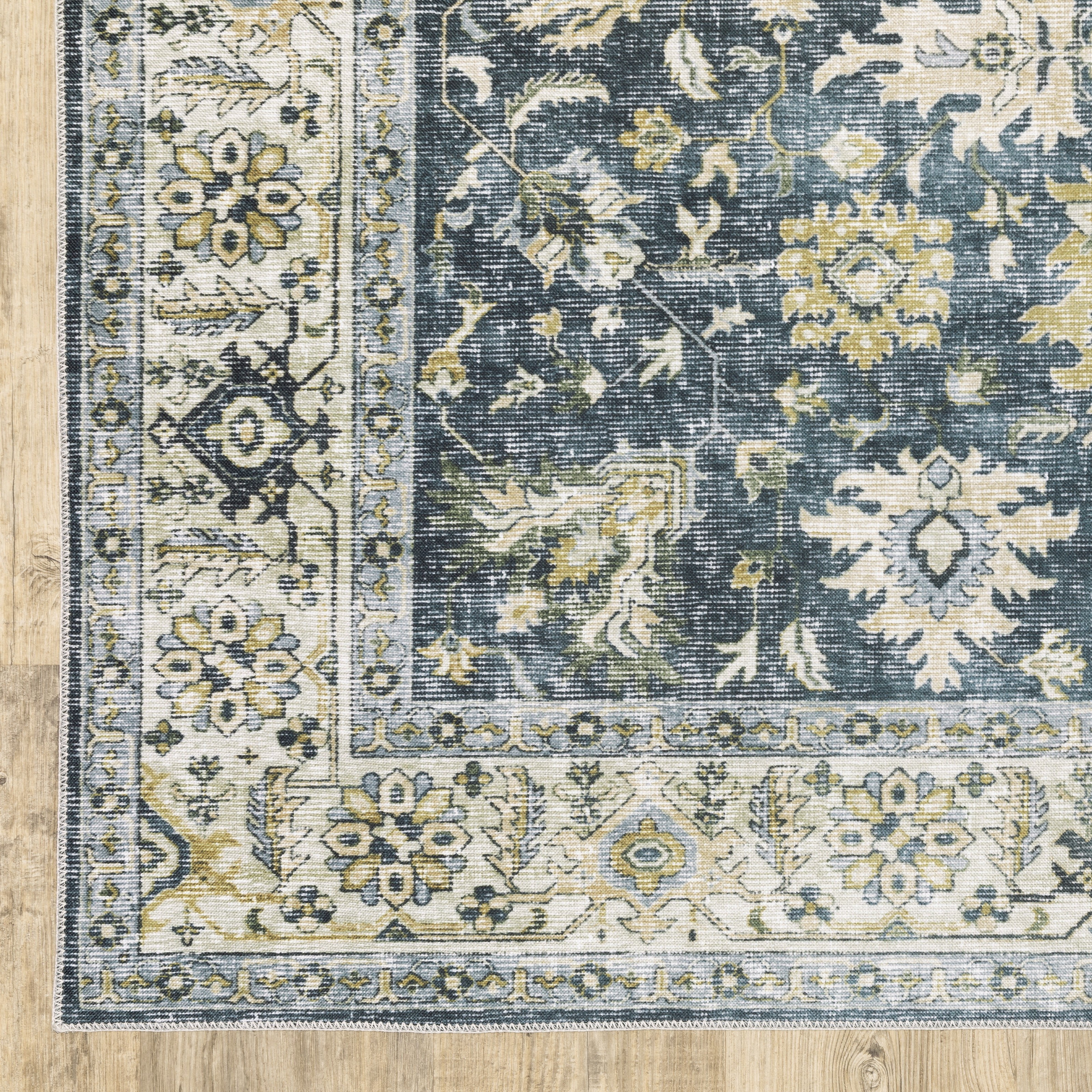 Avalon Home Celeste Washable Vintage Oriental Charcoal/ Gold Indoor Area Rug