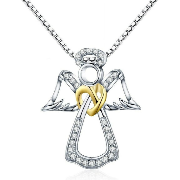 925 Sterling Silver Cubic Zirconia Guardian Angel Pendant Necklace for Women Rose Gold Heart Jewelry Unique Gifts for Women