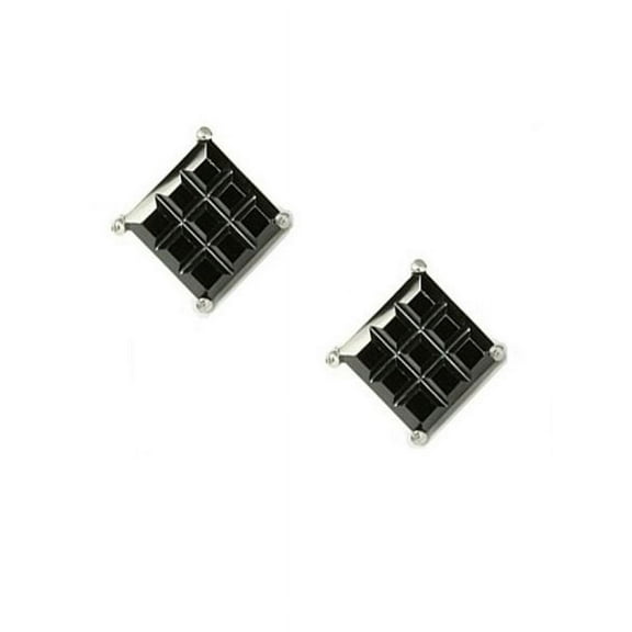 iJewelry2 Black Invisble Cut Square CZ Sterling Silver Basket Set Stud Earrings 9mm