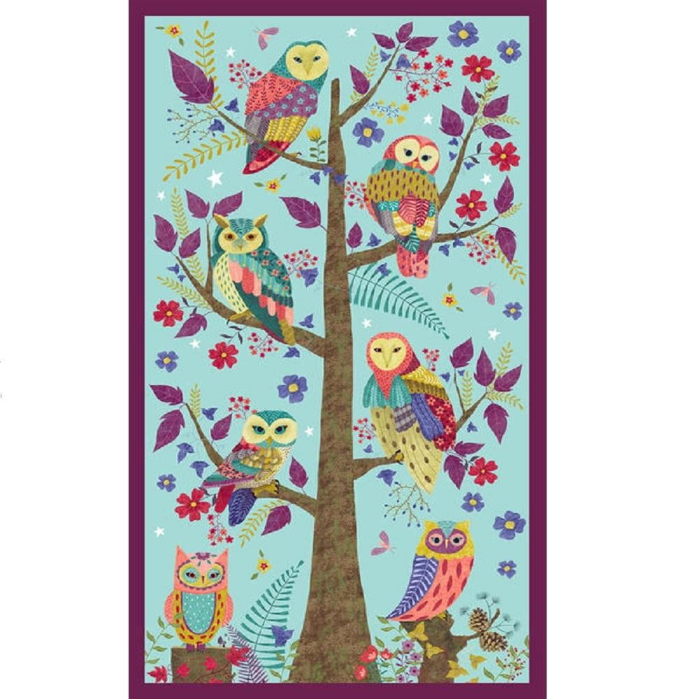 Owl Fabric Panel Aqua