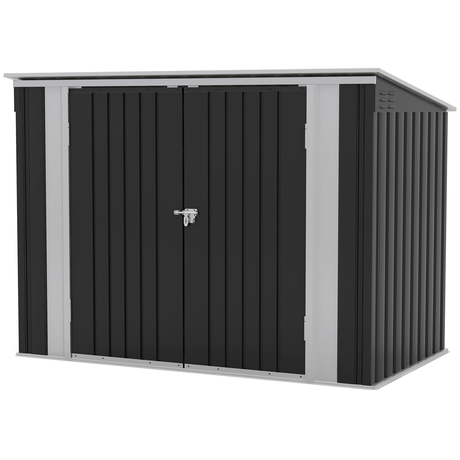 Patiowell 6' x 3' Horizontal Metal Shed, Outdoor Storage Black Trash Shed with Double Lockable Doors, Easy Lift Hinges and Sloping Roof
