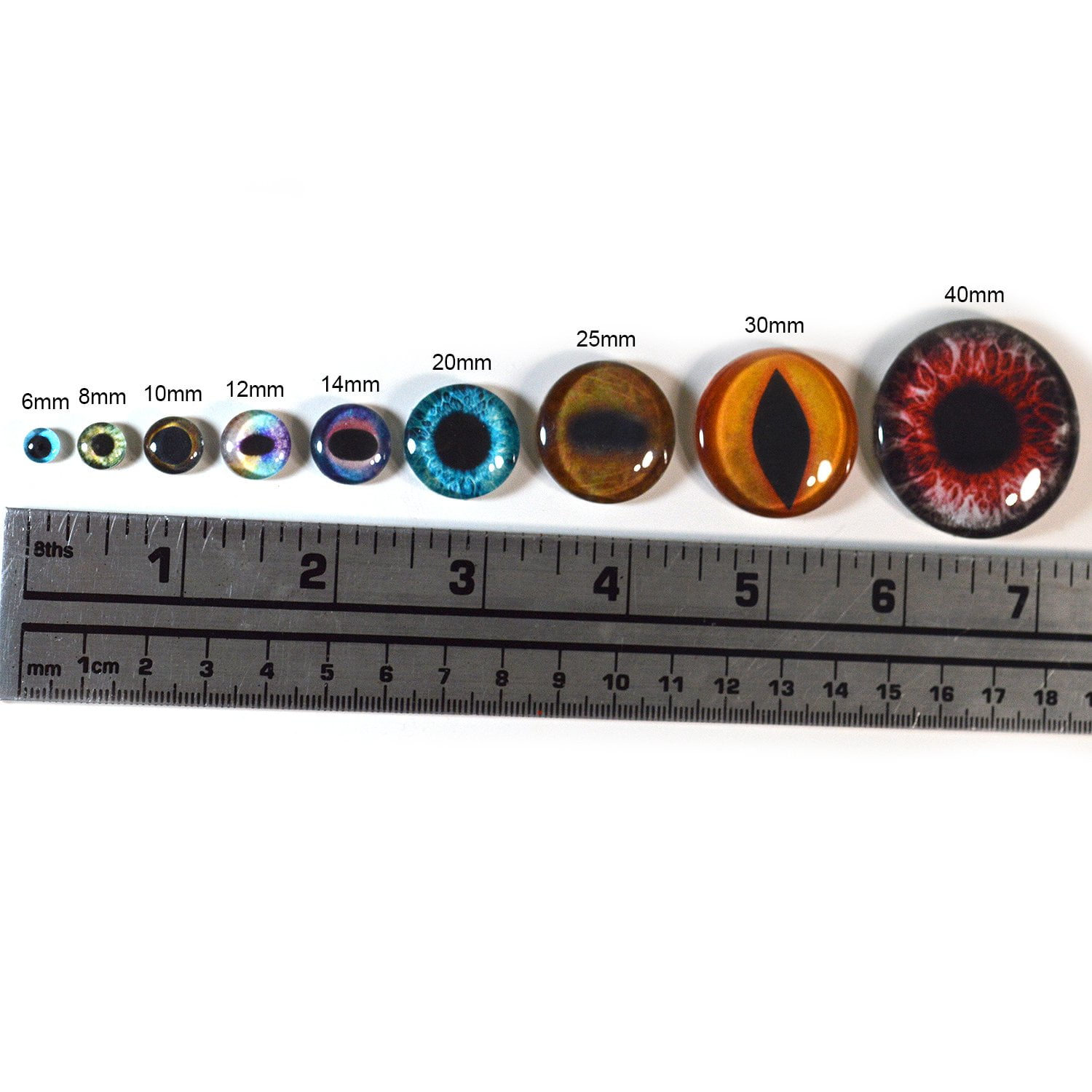 6mm Ring of Fire Glass Dragon Eyes Fantasy Art Dolls Taxidermy Sculptures or Jewelry Making Crafts Matching Set of 2