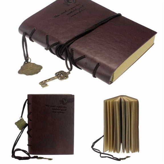 Vintage Leather Journal Notebook 5.5x4 Inch, 160 Sheets (320 Pages) Travel Diary with Key String, Antique Brown