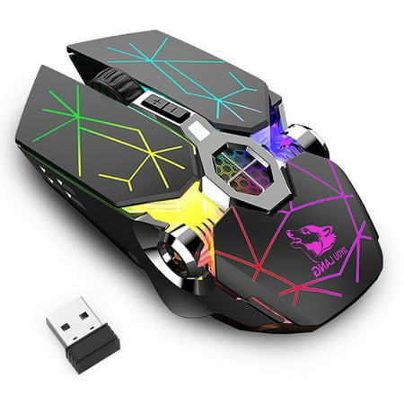 TSV Wireless Gaming Mouse Rechargeable PC Computer Mouse USB 2.4GHz, Rainbow RGB Backlit Optical Mice with 3 Adjustable DPI, 7 Buttons, Ergonomic Mouse for PC Laptop Mac Gamer Officer