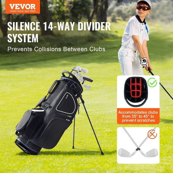 Golf Cart Bag with 14 Way Organizer Divider Top,35' 11 Pockets Premium Cart Bag with Stand,Durable Golf Bags with Handles&Dust Cover&Detachable Dual Strap for Men&Women,Black White