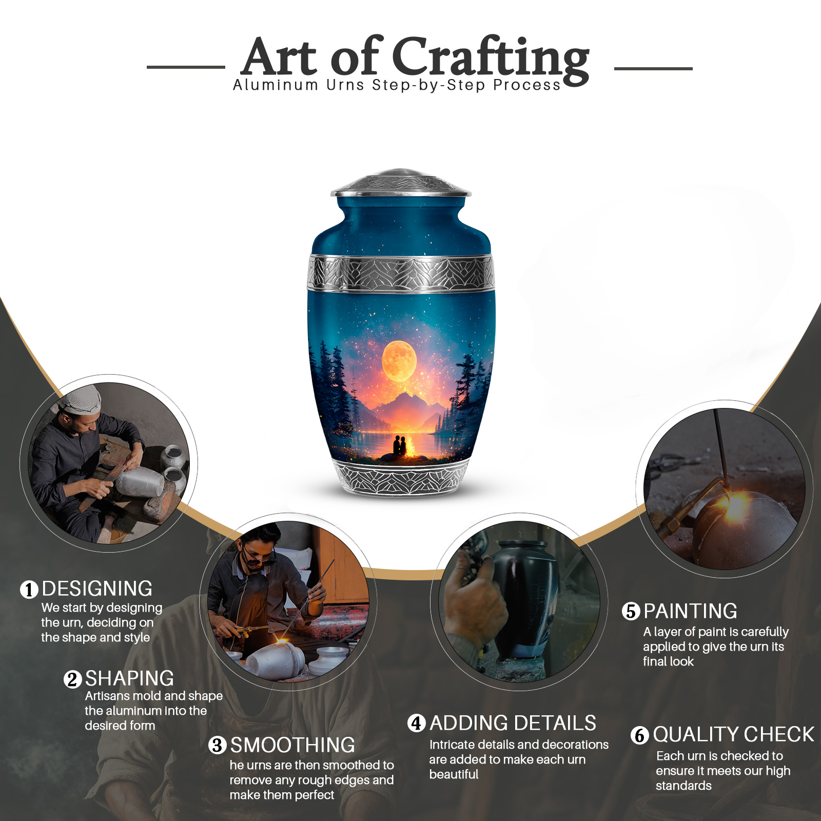 KARYLIZ Campfire Funeral Urns - Couple Under Moon Cremation Urn Human Ashes - Ocean Blue Memorial Urns For Female - Decorative Urns For Men - Large Urns For Human Ashes Adult Male (10inch)