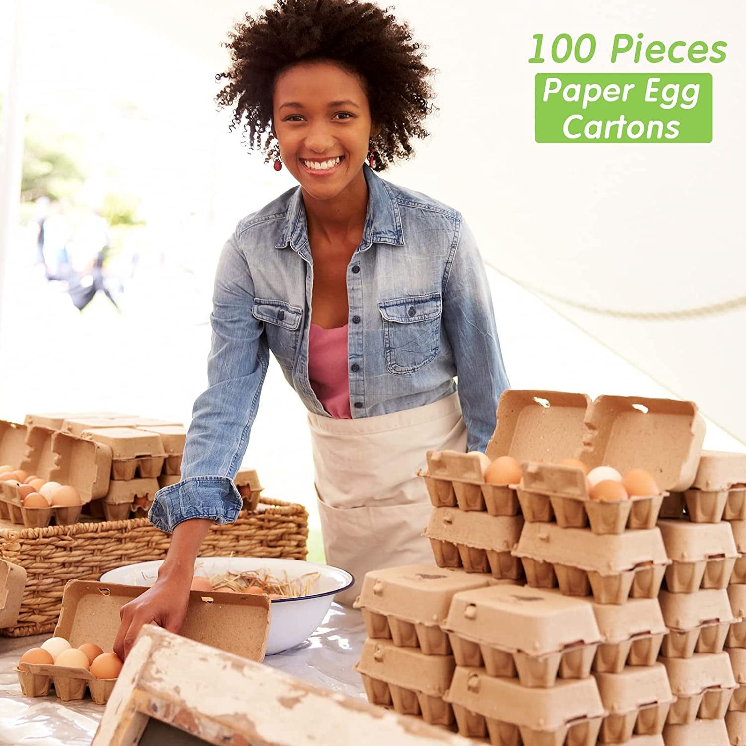 100 Pcs Paper Egg Cartons Bulk for Chicken Eggs Blank Pulp Fiber Egg Tray Holder Reusable Empty Storage Containers for Farm Market Kitchen Camping Picnic DIY(12 Count)