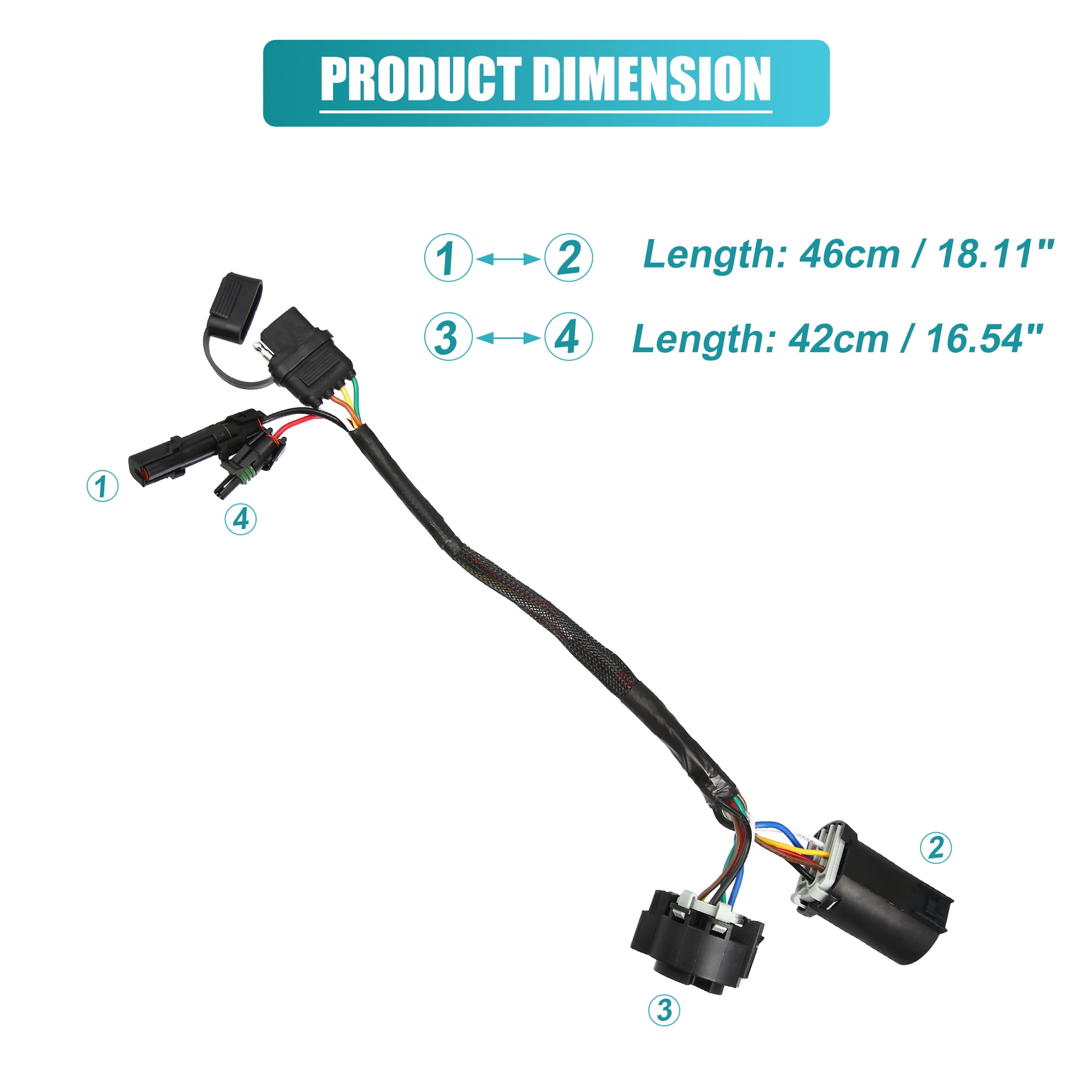 Unique Bargains 7 Pin to 4 Way Trailer Harness for Jeep Wrangler JK 2009-2019
