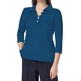 thumbnail image 1 of Camisa informal de mujer con cuello en V, botones y manga tres cuartos de color liso - Poliéster y spandex - Top para el trabajo o las fiestas - S-XXXL, 1 of 3