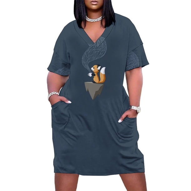 Vestido de bolsillo suelto Fox Tea, vestidos de novia para mujer, vestidos de cumpleaños, trajes de playa para mujer