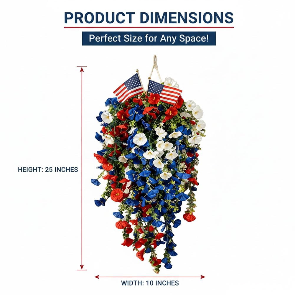 Red White and Blue Hanging Flowers, Red White and Blue Artificial Flowers for Outdoors Decorations, for Independence Day Decor