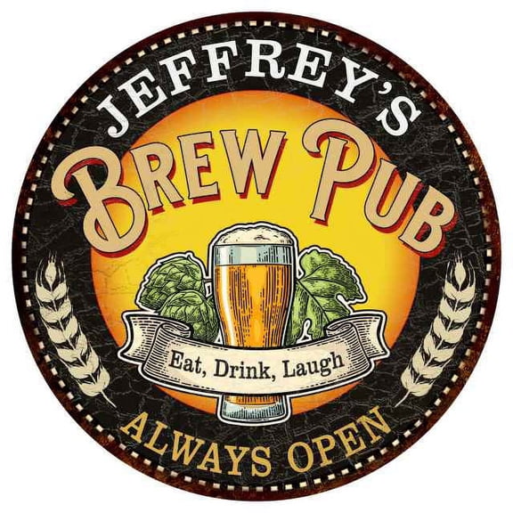 JEFFREY'S Beer Pub Man Cave Metal Sign Home Decor 14 inch Round 100140025412