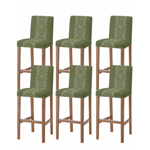 Japanese Bar Stool Covers Set of 6, Green Rustic Retro Pastoral Floral Leaves Stretch Washable Bar Chair Covers with Backs, Removable Pub Counter Height Chair Cover for Kitchen Dining Room Cafe