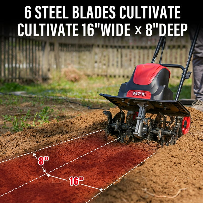 MZK 16-Inch 13-Amp Corded Electric Tiller/Cultivator, 8-inch