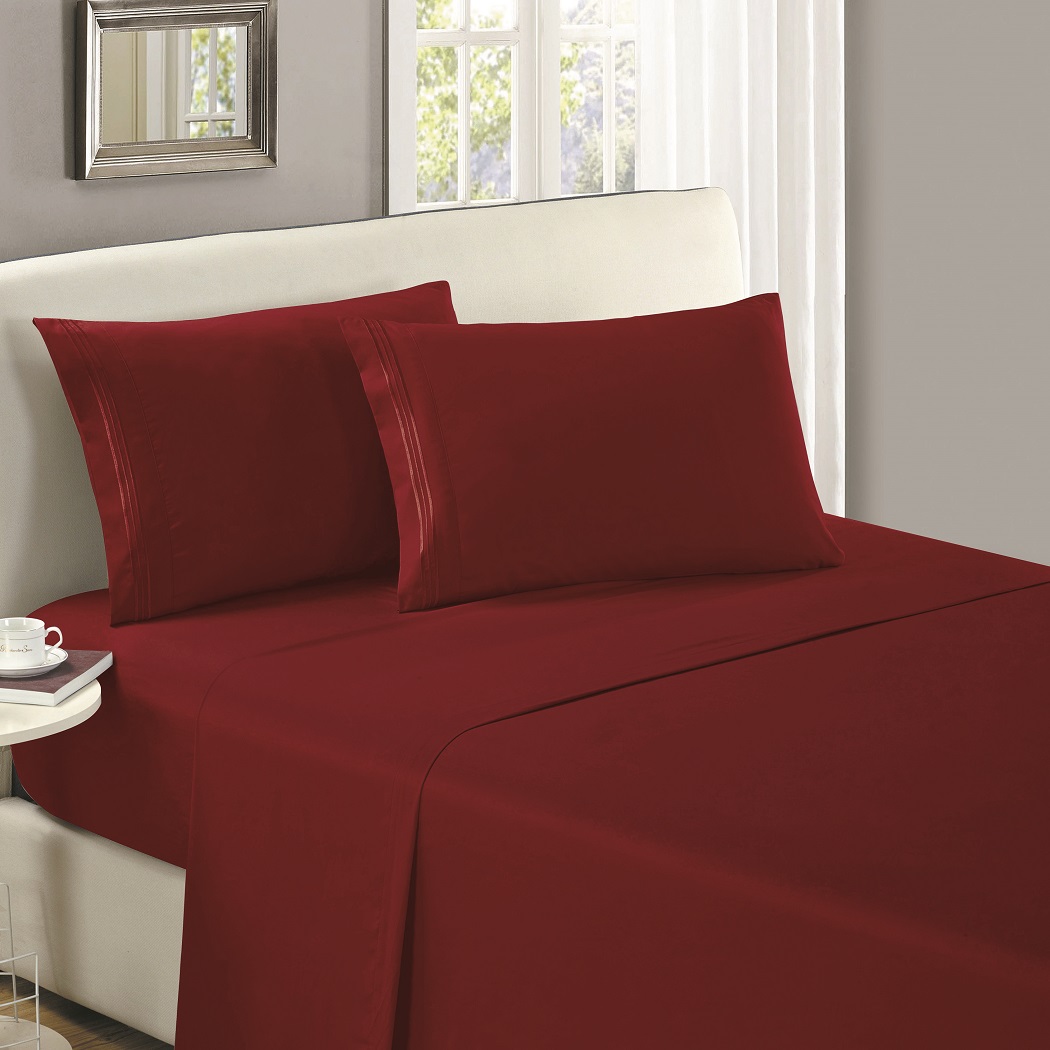 Mellanni Flat Sheet Twin Burgundy Brushed Microfiber 1800 Bedding Top