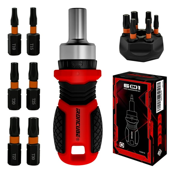 IRONCUBE 6 in 1  Multi Torx Screwdriver Set,  Magnetic Bit Drive Set with Interchangeable Ratchet Handle