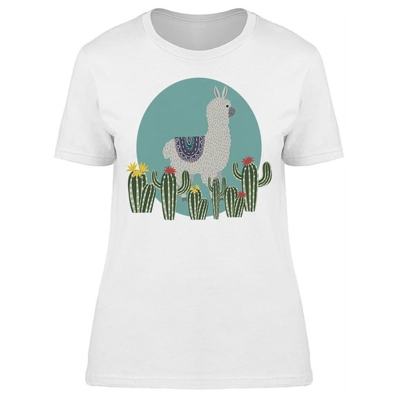 Cute Llama And Lots Of Cacti T-Shirt Women -Image by Shutterstock, Female x-Large