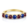 thumbnail image 2 of Gem Stone King 18K Yellow Gold Plated Silver Red Rhodolite Garnet Blue Sapphire Anniversary Ring for Women (1.54 Cttw, Gemstone Birthstone, Size 9), 2 of 4
