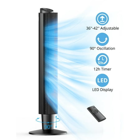 

Paris Rhône Tower Fan 42” Height Adjustable 90° Oscillating Tower Fan with 5 Fan Speeds Sleep Mode 12H On/Off Timer for Home and Office
