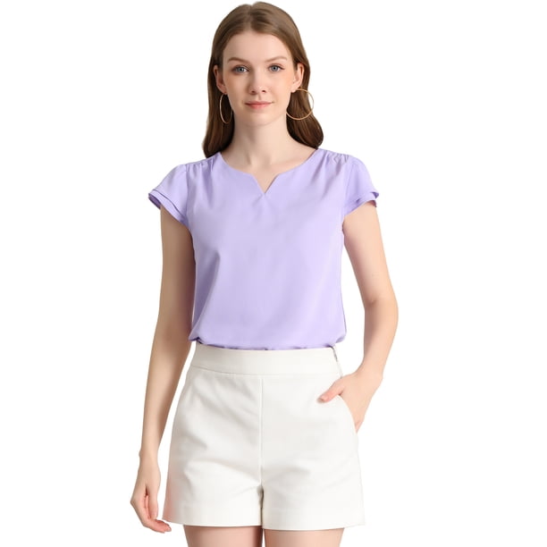 Camiseta Manga Tulipán Cuello En V Básico Para Mujer Allegra K Lila S