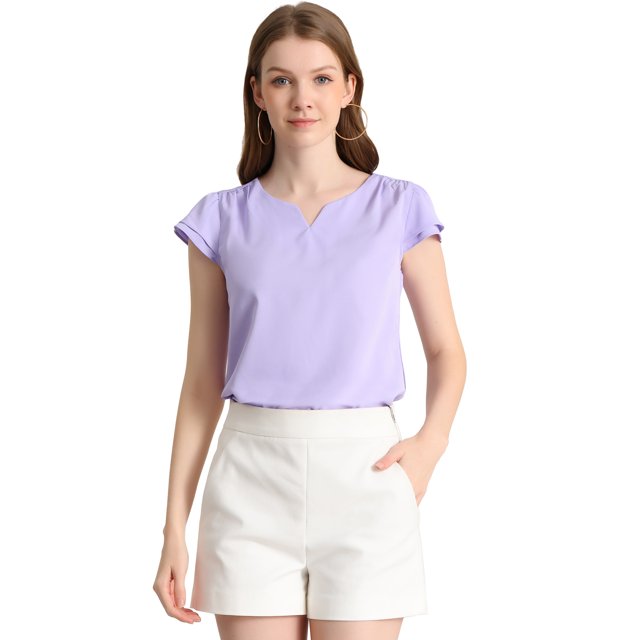 INSPIRE CHIC Blouse Décontractée à Manches Courtes Col en V pour Femmes Indigo Bleu G