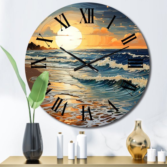 Designart "Shimmering Sands by the Beach II" Nautical & Beach Oversized Wall Clock
