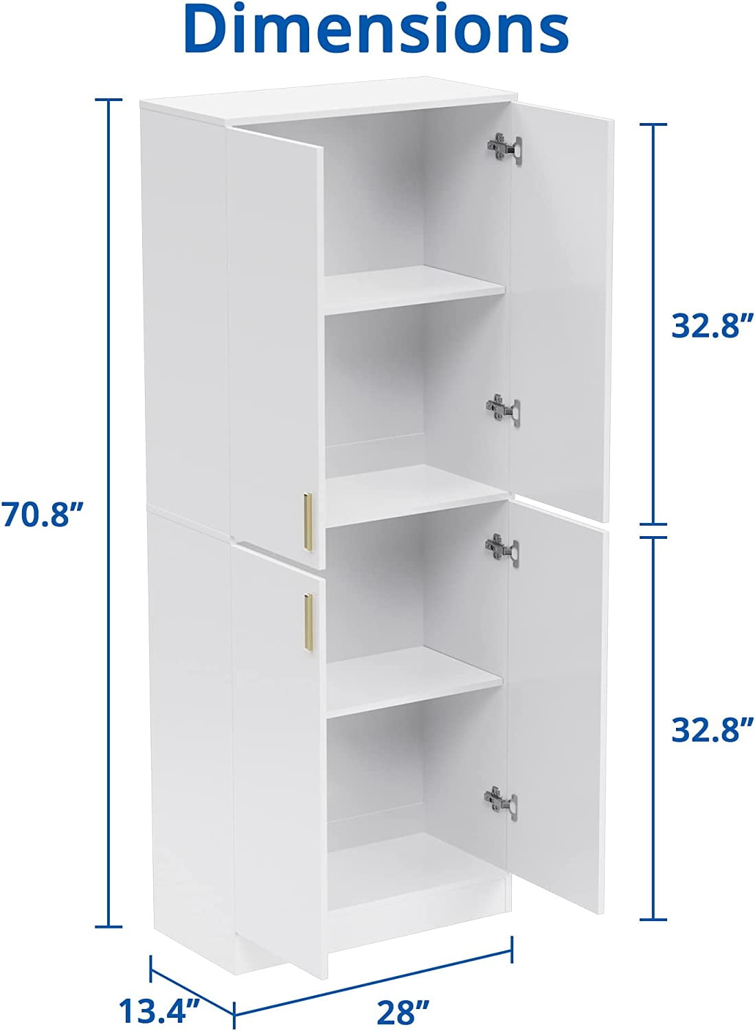 Cozy Castle 71" Tall White Kitchen Pantry, Freestanding Pantry Cabinet with Adjustable Shelves and Doors for Kitchen, Dining Room