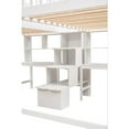 thumbnail image 7 of Double Loft Beds Twin&Twin Size, Modern Wooden Beds Frame with Middle Storage Staircase and Dual Built-in Desks, Storage Beds with Full-length Guardrails and Bookshelves, White, 7 of 7