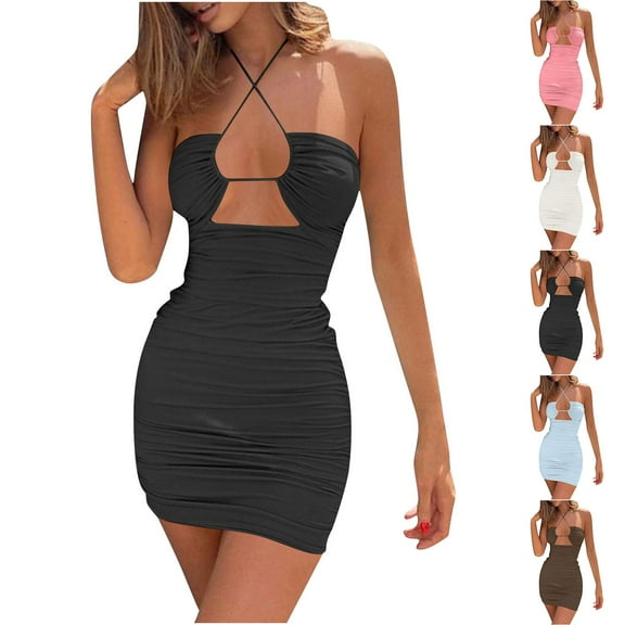 ZZwxWA Womens Sexy Cut Out Sleeveless Ruched Bodycon Mini Dress Party Club Dress