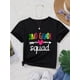 thumbnail image 1 of Camiseta de algodón con gráfico de escuadrón de segundo grado para niñas: cuello redondo suave y elástico, manga corta con estampado divertido de corazones y estrellas, lavable a máquina. Camisa info, 1 of 6