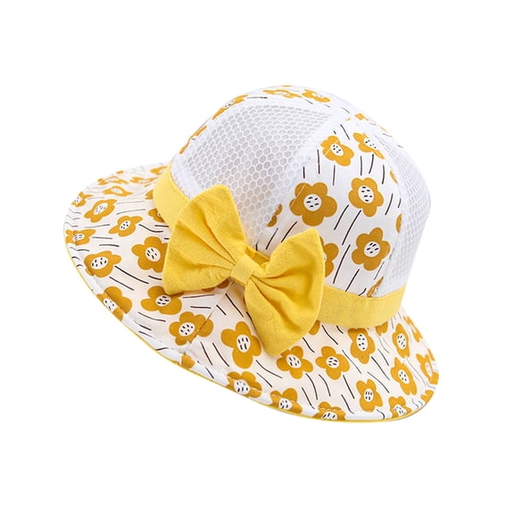 Besolor Toddler Girls Sun Hat Cute Bow Knot Floral Printed Bucket Hats Mesh Wide Brim Summer Beach Hat for Kids