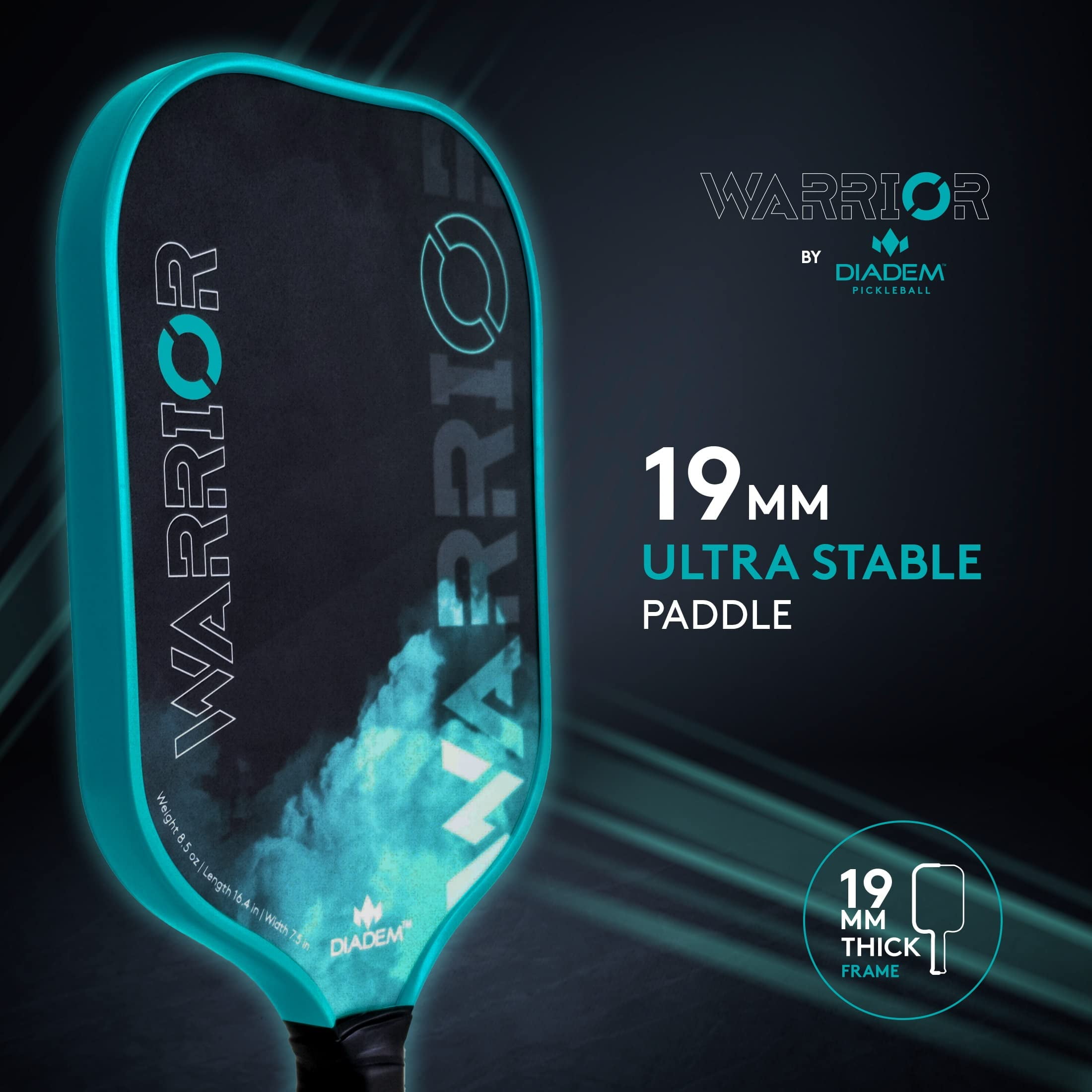 Diadem Warrior Carbon Fiber Pickleball Paddle, 3X L-Core Hybrid Nomex Core, Grit Paint, Teal