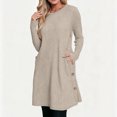thumbnail image 7 of Women's Knit Dress Long Sleeve Casual Crew Neck Tunic Dresses with Pockets Button Side Fall Winter Trendy Outfits Khaki XL(XL), 7 of 7