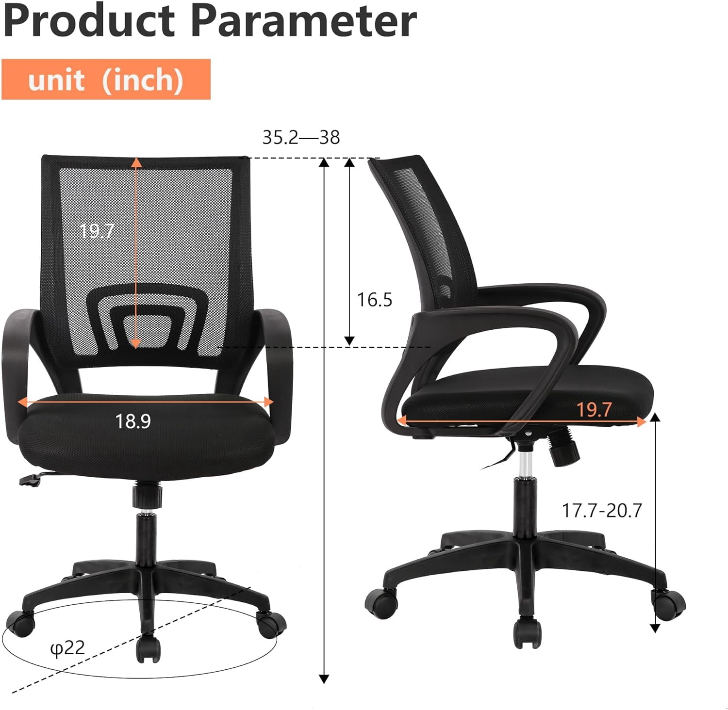 Ergonomic Office Chair Black | Mesh Foam Back with Lumbar Support, Adjustable Height, 360 Swivel, Armrests & High Density Sponge Cushion | Computer Chair For Home, Office | Pack of 2