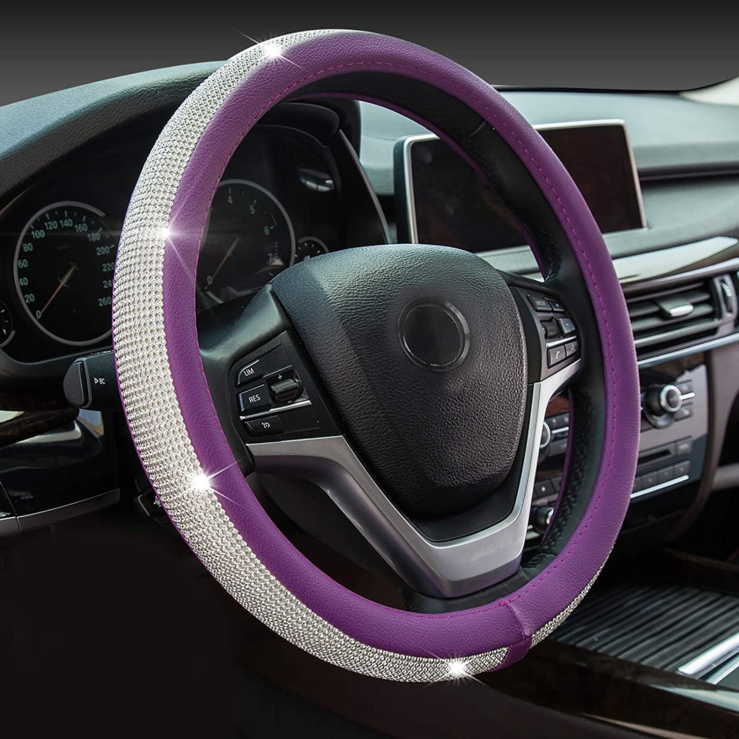 14.5-15'' Gray PU Leather Auto Steering Wheel Cover Universal Fit Protection 