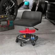 Rolling Creeper Garage Stool, 300 lb Capacity Mechanic Stool with 360° Wheels, Tool Tray & Adjustable Height – Red