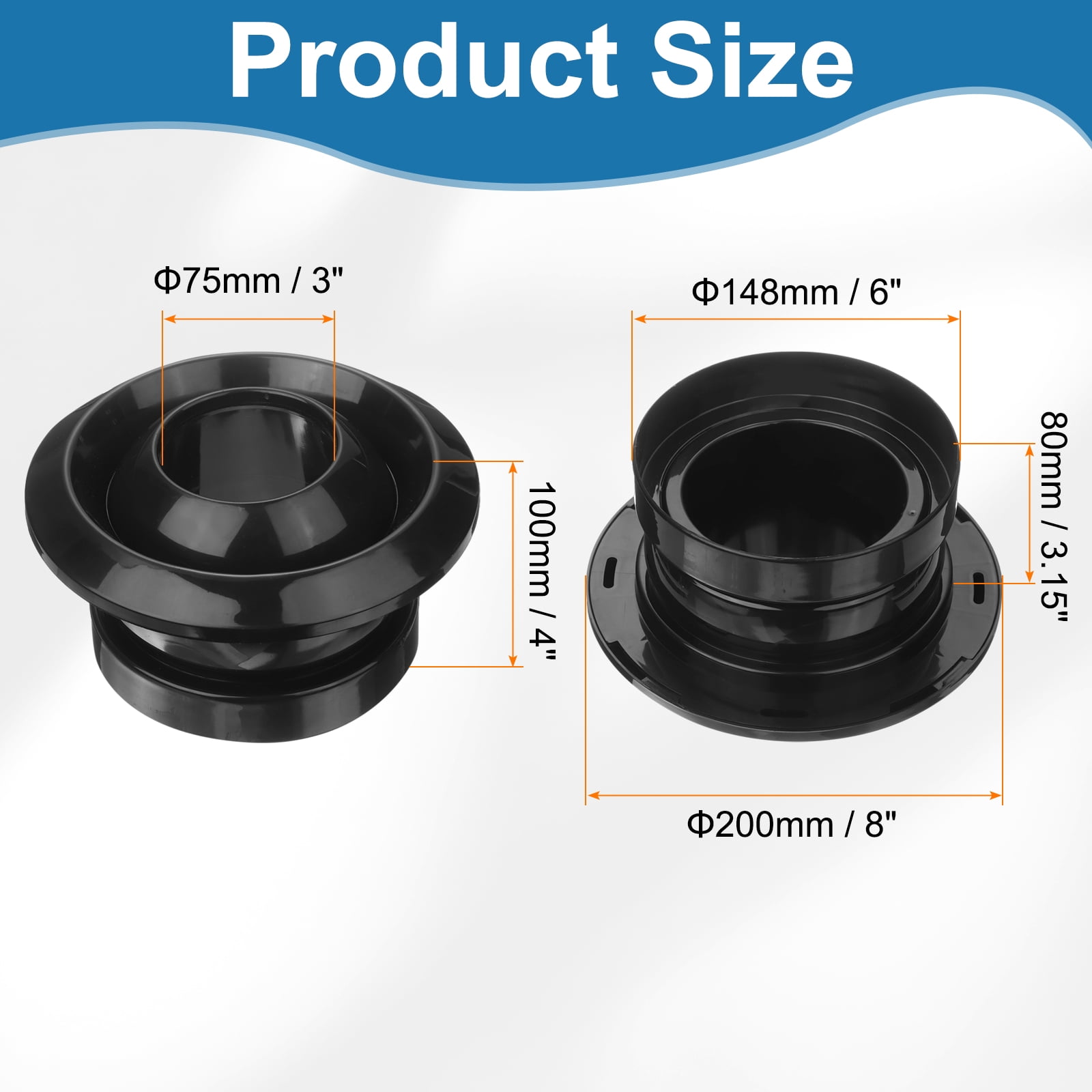 Uxcell 6 Inch Round Air Vent Covers, Ceiling Ball Jet Nozzle Air Diffuser, Black