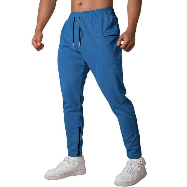 Amzcrzy Pantalones Deportivos Hombre Ajustados Elásticos Malla En Muslos Cintura Elástica Doble Cremallera Tobillos Entrenamiento Running Ejercicio Tallas S-XL Azul