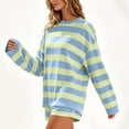 thumbnail image 5 of BRELIL Women's Two Piece Outfits Striped Lounge Set Long Sleeve Round Neck Pullover Top with Shorts Casual Loose Knit Tracksuit for Summer Vacation Travel, Light Blue M, 5 of 6