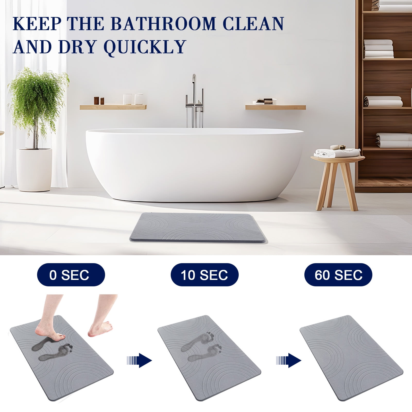 Silica Gel Kitchen Floor Mat, Water & Oil Absorption, Anti-slip, Quick Dry,  Non-washable, Dirt-resistant, Wipeable, High-grade Drainage Mat For Toilet,  Bathroom, Shower Room