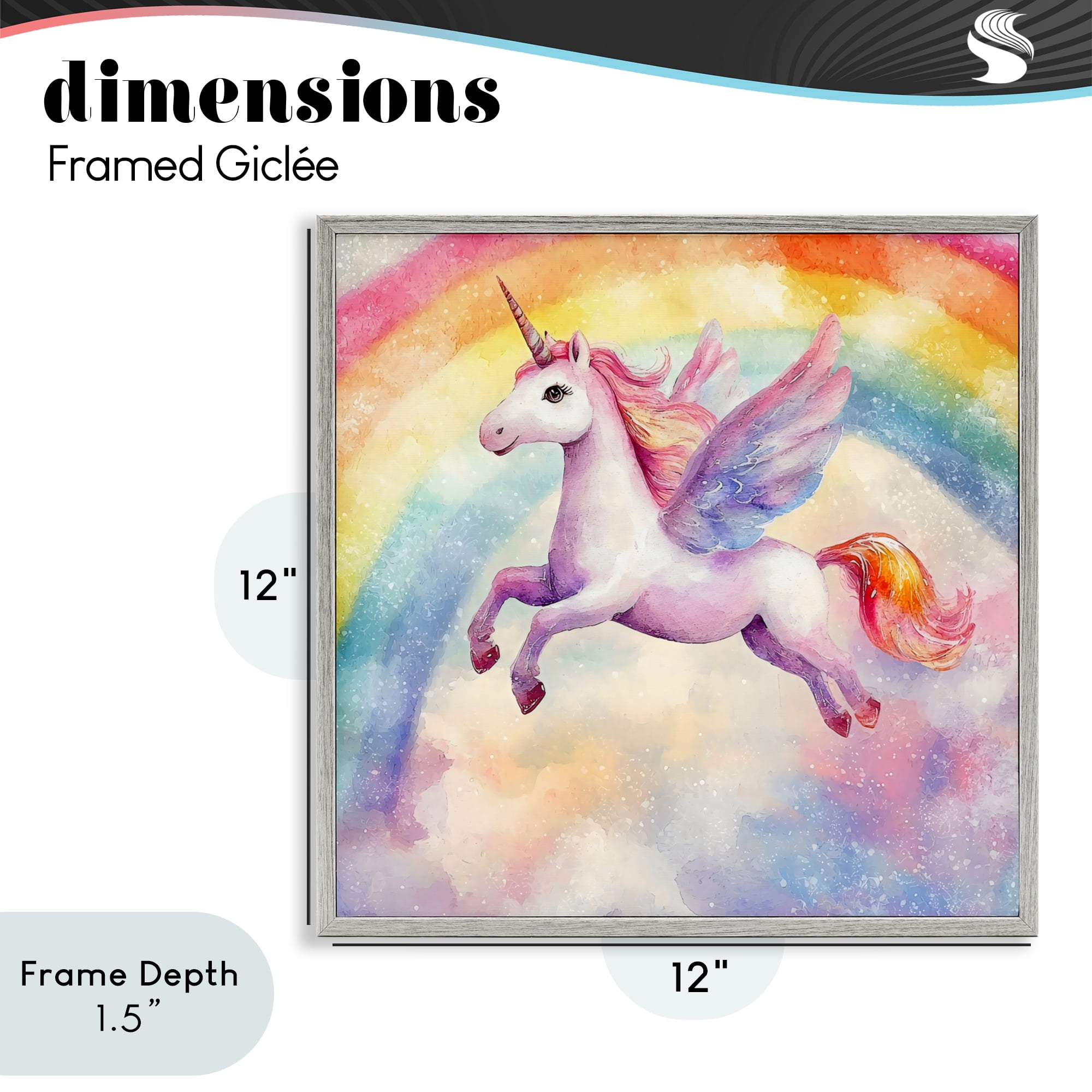 Stupell Industries Flying Unicorn In Rainbow Sky Gray Framed Giclee Art, design by Creative Studio