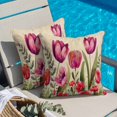 thumbnail image 5 of Red and Throw Pillow Cover Pink Tulip Watercolor Floral Retro Linen Cotton Linen Cushion Cover Throw Pillow Case with Invisible Zipper for Couch Sofa Bed Chair Car 24x24 Inch, 5 of 10
