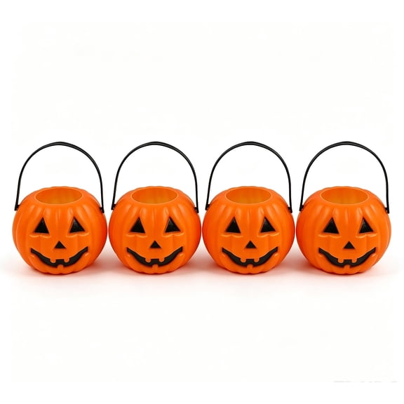 4 Pcs Pumpkin Buckets Halloween Candy Baskets, Funny 2.7 x 2.1 Inch Candy Basket with Handle, Drop Resistant Trick or Treat Party Supply, Haunted House Decor Party Favor