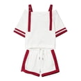 thumbnail image 4 of Arlun Womens Casual Summer Athletic Two Piece Outfits Oversized off the Shoulder V-Neck Half Sleeve Top and Baggy Drawstring Shorts Trendy Color-Block Sports Leisure Sets White XL, 4 of 4