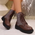 thumbnail image 4 of Lace up Riding Boots for Women Trendy Sparkly Round Toe Chunky Lug Sole Waterproof Leather Long Booties, 4 of 7